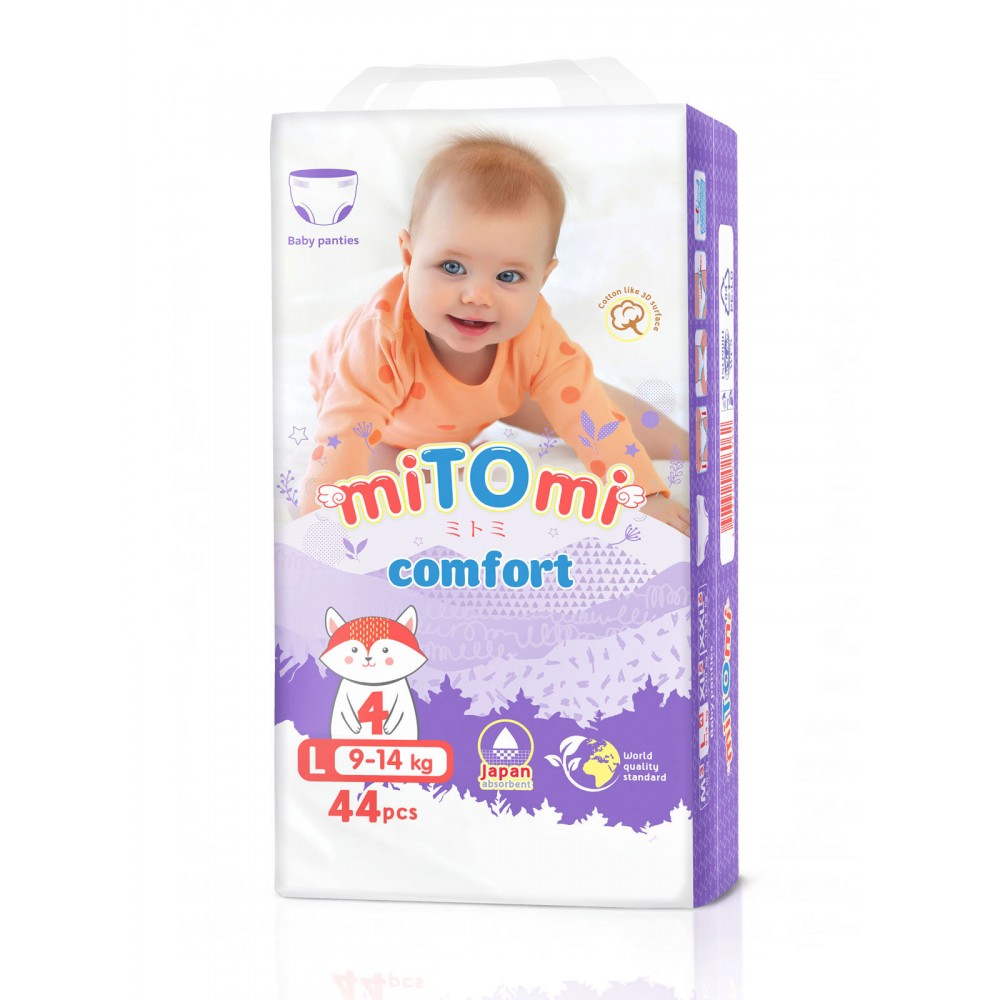 Подгузники-трусики miTOmi Comfort, размер L (9-14 кг), 44 шт.